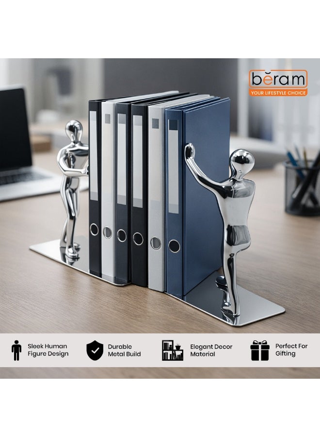 BERAM Push Figure Set Heavy Metal Book Ends Modern Human Figurine Design Anti Slip Sturdy Book Holder for Home Office and Library Decor Bookshelf Organizer Study Table Accessory - Image 5